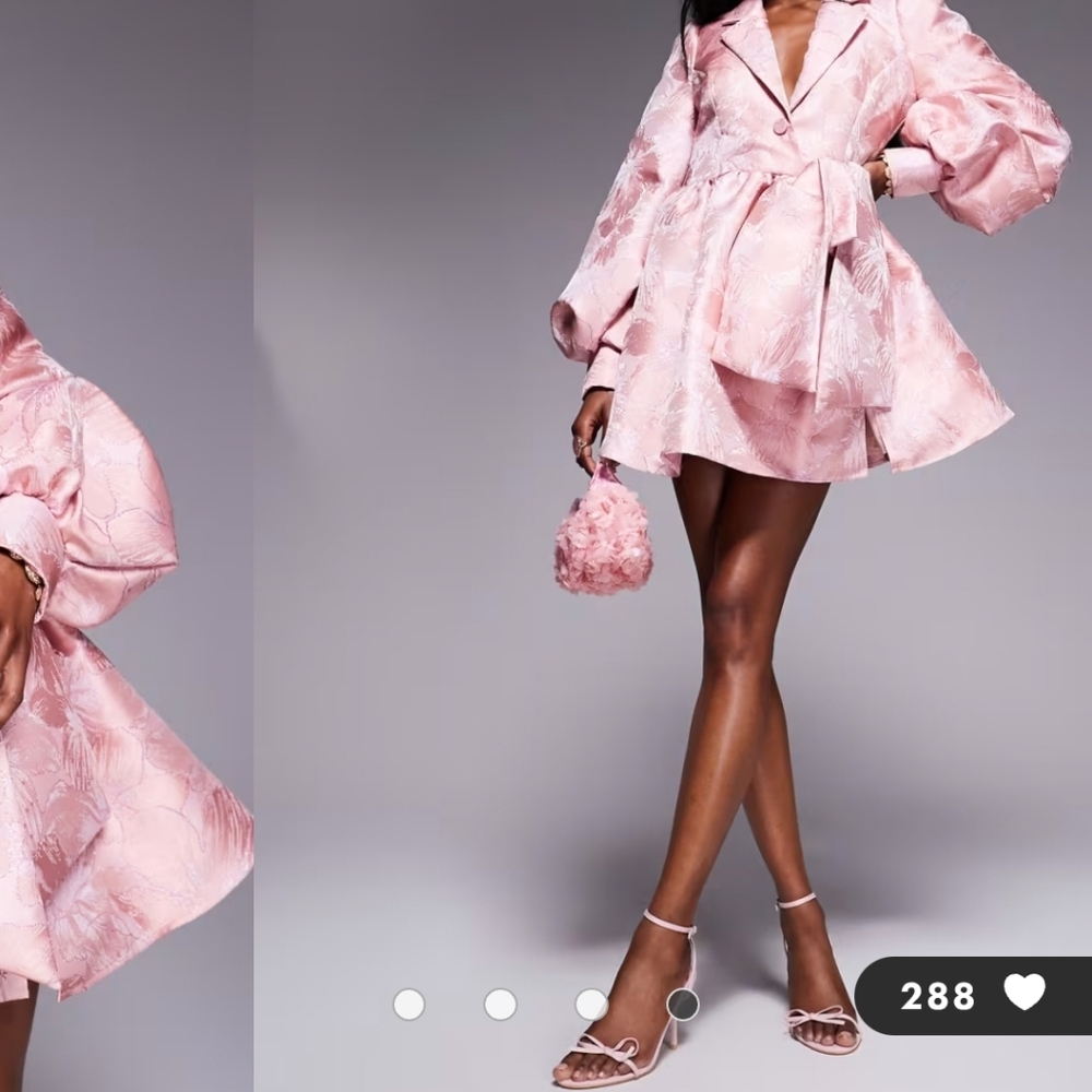 ASOS Pink Floral Jacquard Mini Dress with Statement Sleeves - Picture 2 of 6